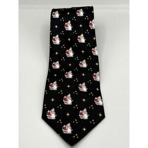 Van Heusen 100% Silk Black Santa & Snowman Christmas Mens Tie